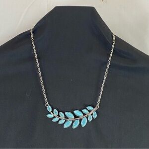 Silver Aqua Leaf Branch Statement Necklace